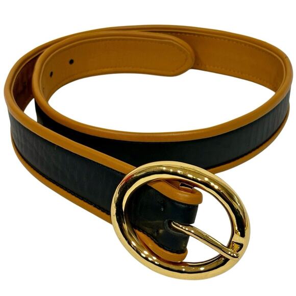 DVF Leather Belt Black/Tan with Gold Buckle - “Milly” - Summer Dress Perfection! - Picture 1 of 8